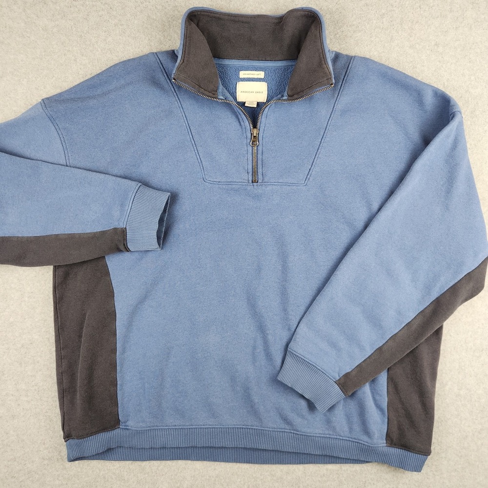American‎ Eagle Quarter Zip Pullover Size L Color Block Blue Black Soft